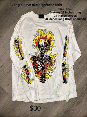 Teddy Fresh Long Sleeve Skeleton Bear Graphic Size Small